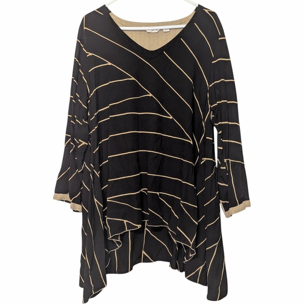 Lyng Women Art to Wear Striped Asymmetrical Long Sleeve Top Sz Lg Lagenlook